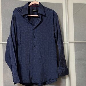Bugatchi Dark Blue Paisley Button Down Shirt